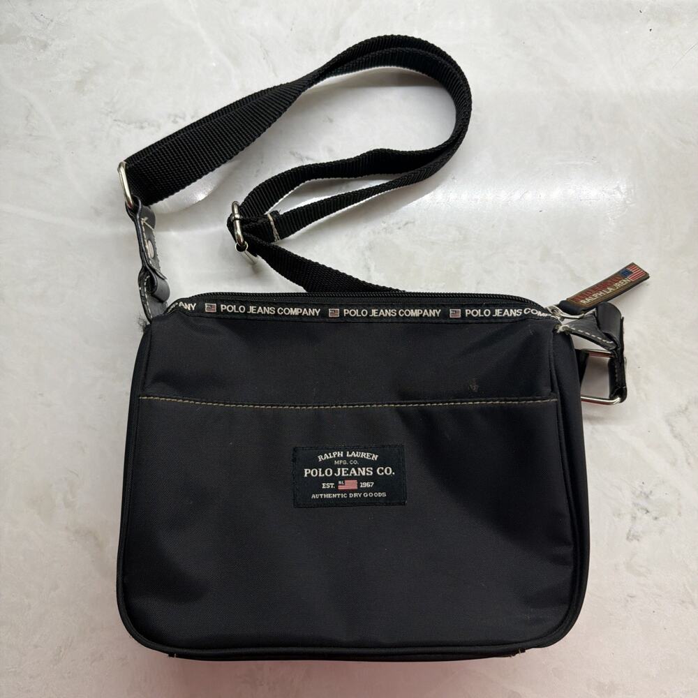 VTG 90s Ralph Lauren Polo Jeans Co Crossbody Bag Black Nylon Messenger Purse Y2K